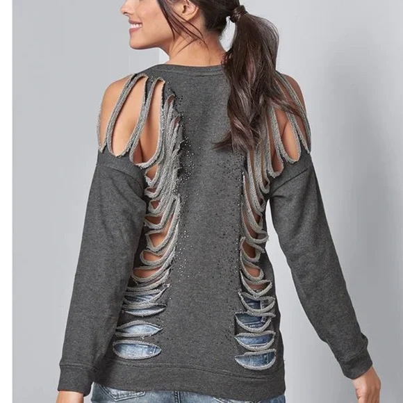 Long Sleeves unique Detail Sweatshirt size XS ( itβs roomy) Gray color NWT - Picture 1 of 6
